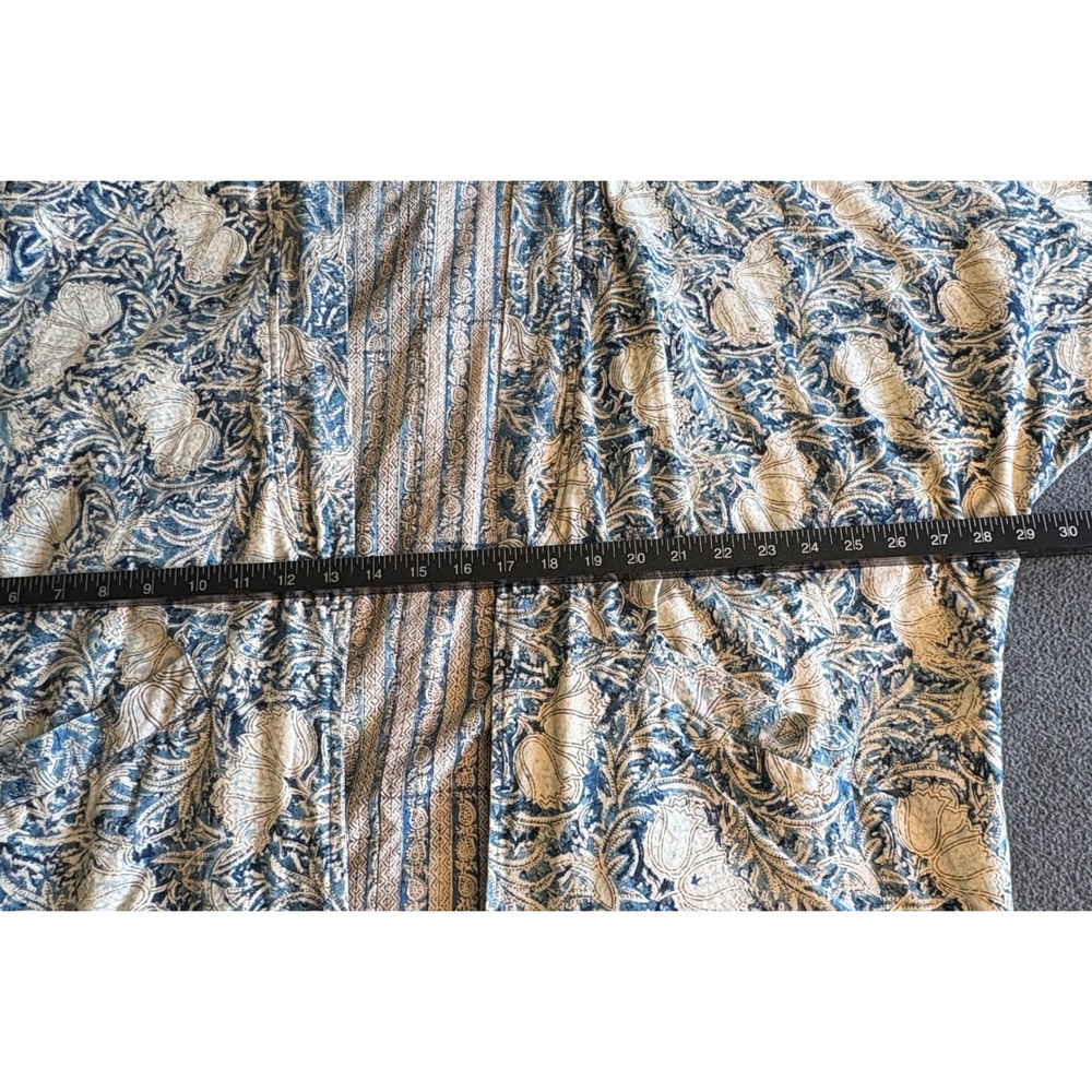 Pondicherri Blue Cream Floral Cotton Kimono Jacket Block Print India Womens OS - Picture 4 of 7